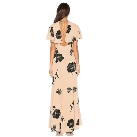 Nude/Black Floral Privacy Please Maxi Dress, Cocktails Parties Resort S - Picture 4 of 8